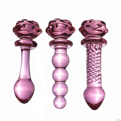 Juguetes del sexo anal de Rose Flower Shape Glass Dildo del rosa para la mujer
